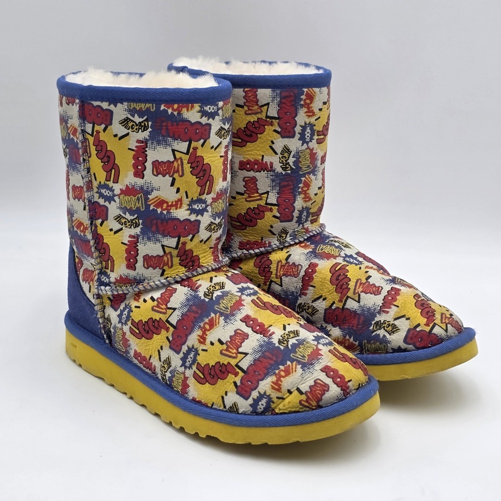 UGG Kids Classic Shearling Leather Boots Limited Edition Comic Book Print 4 34